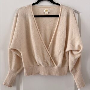 Anthropologie Cashmere Cream V-Neck Sweater, Size Large